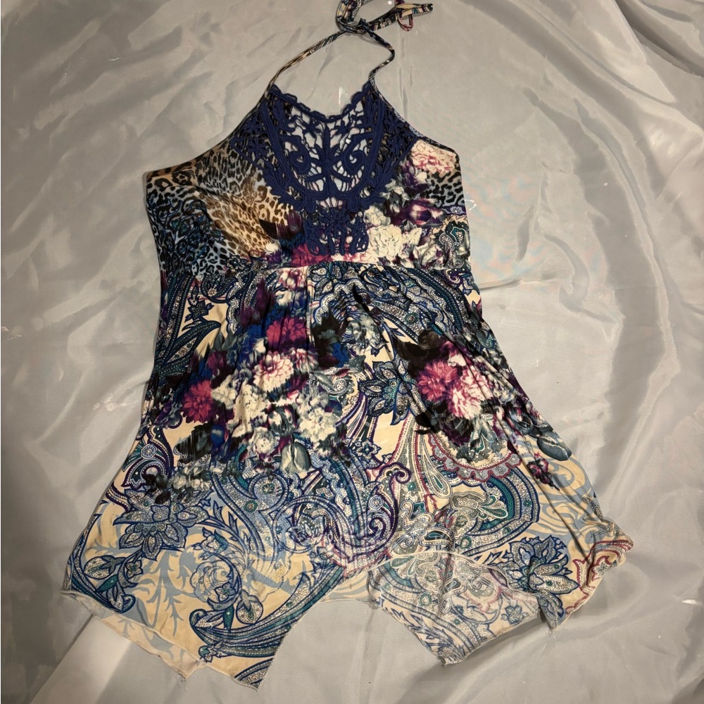 VENUS Vibrant Multicolor Patterned Vintage Halter Top